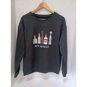 Mis Amigos Tequila Sweatshirt Women's Medium Pullover Sweatshirt Black‎ EUC